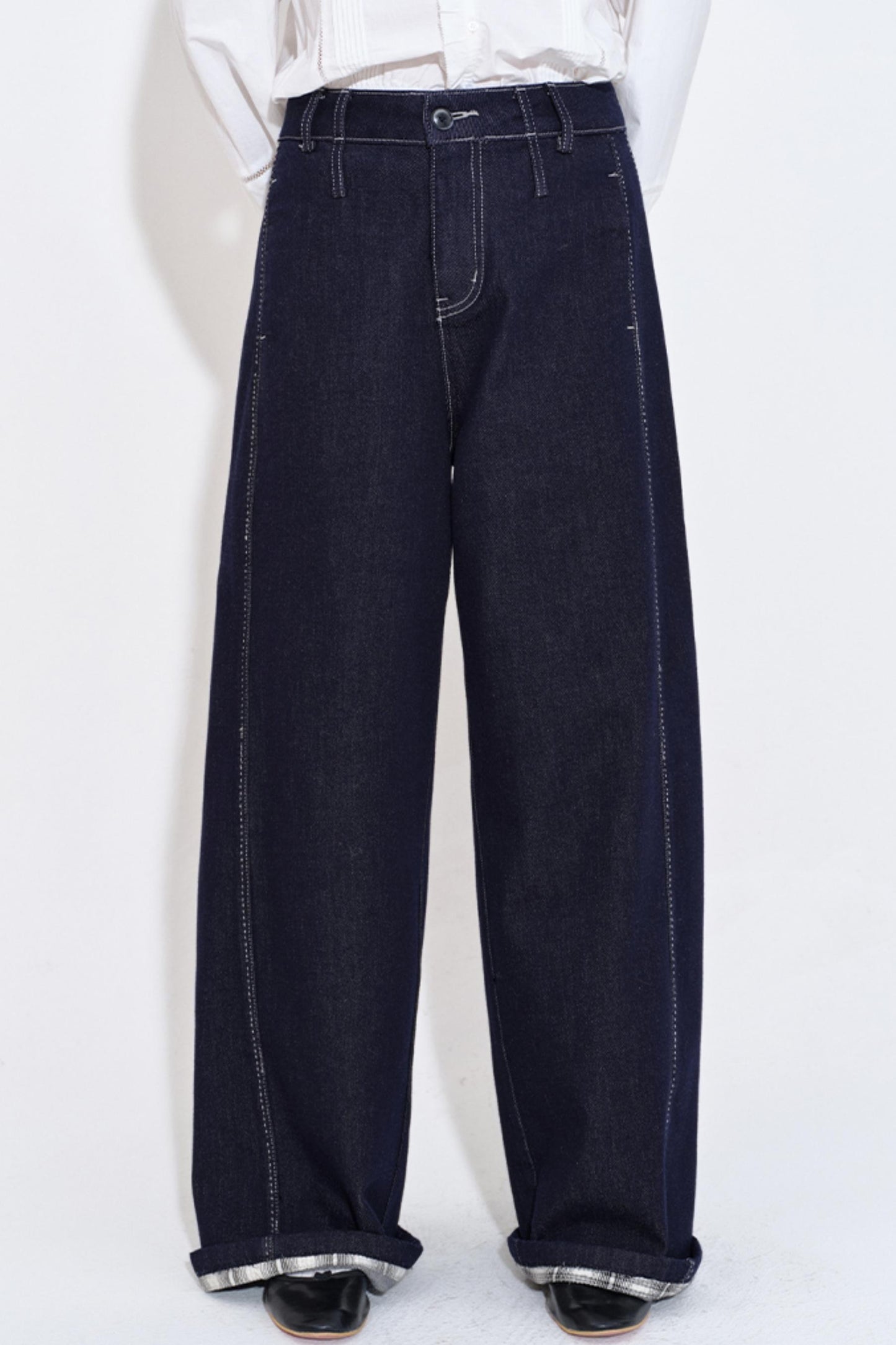 Textured Plaid Patchwork Jeans Pants