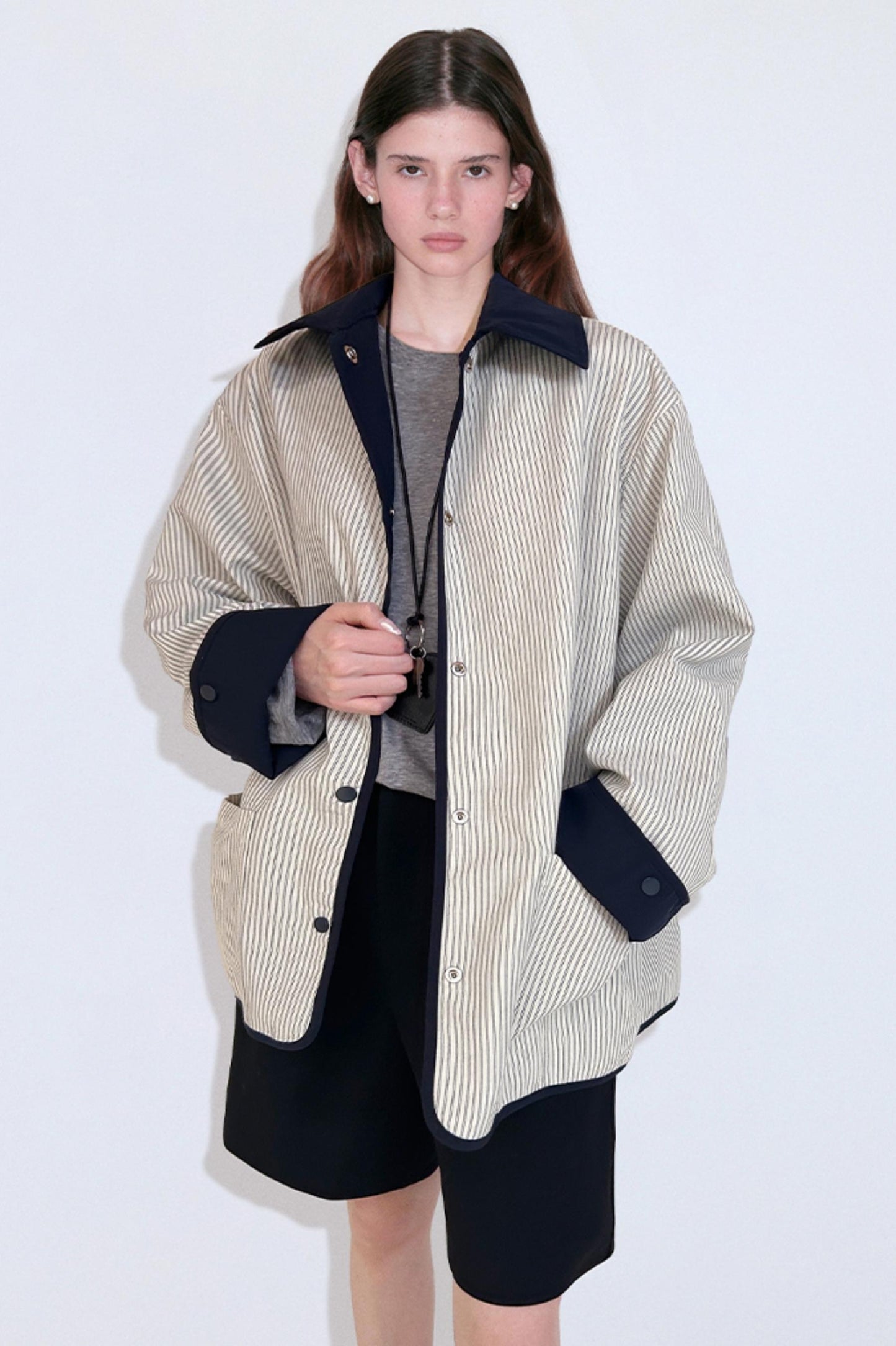 Casual Stripe Doubleside Trench Coat