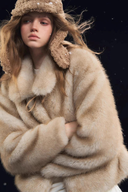 Lace-Up Lapel Fur Coat