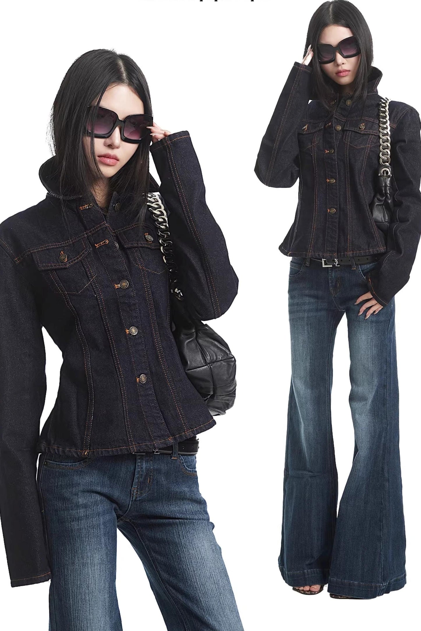 American Retro Long-Sleeve Denim Top