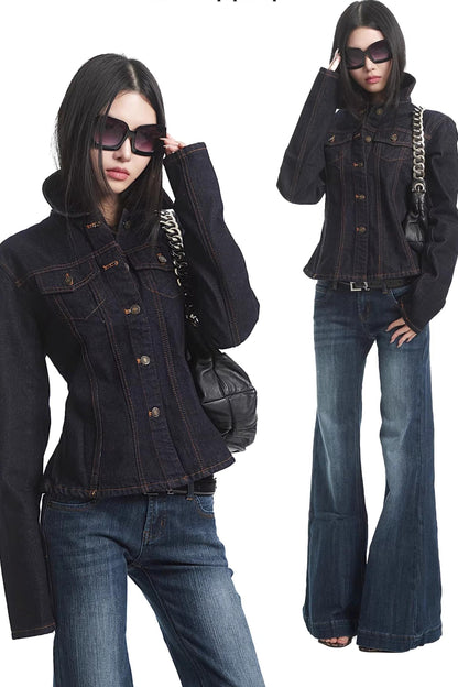 American Retro Long-Sleeve Denim Top