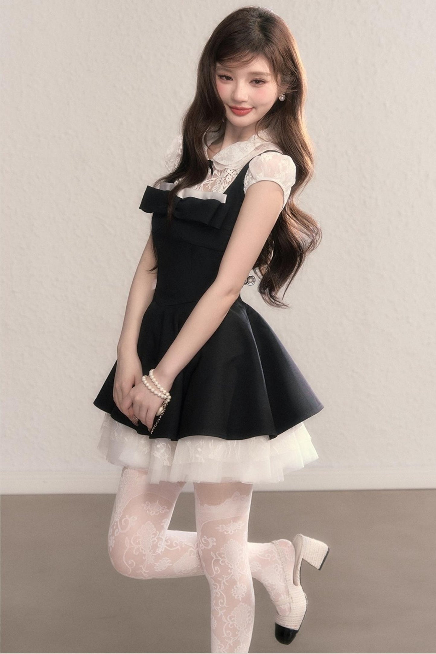 French Slimming Lace Hepburn Dress Set