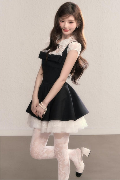 French Slimming Lace Hepburn Dress Set