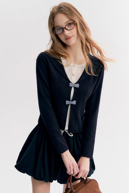 Navycore Check Knitted Cardigan