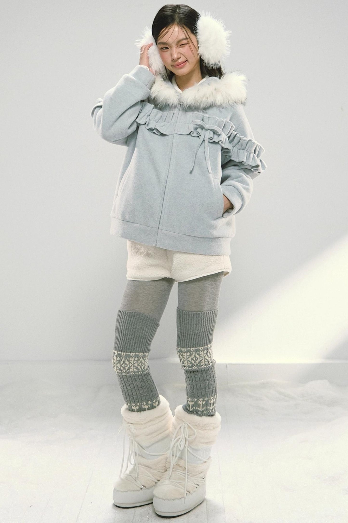 Pink Lace Fur Hooded Tweed Jacket