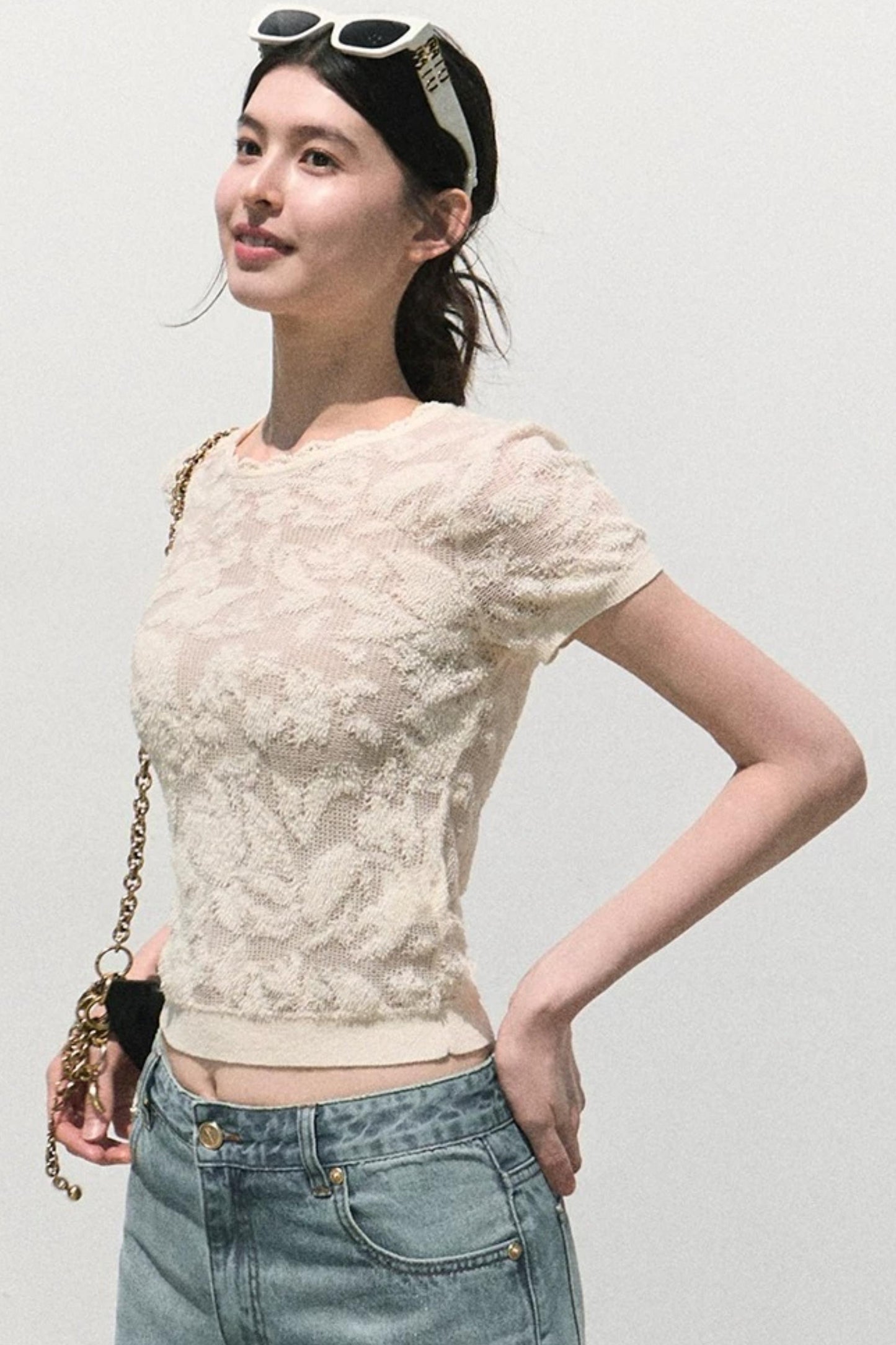 Maglia bohémien in organza lavorata a maglia