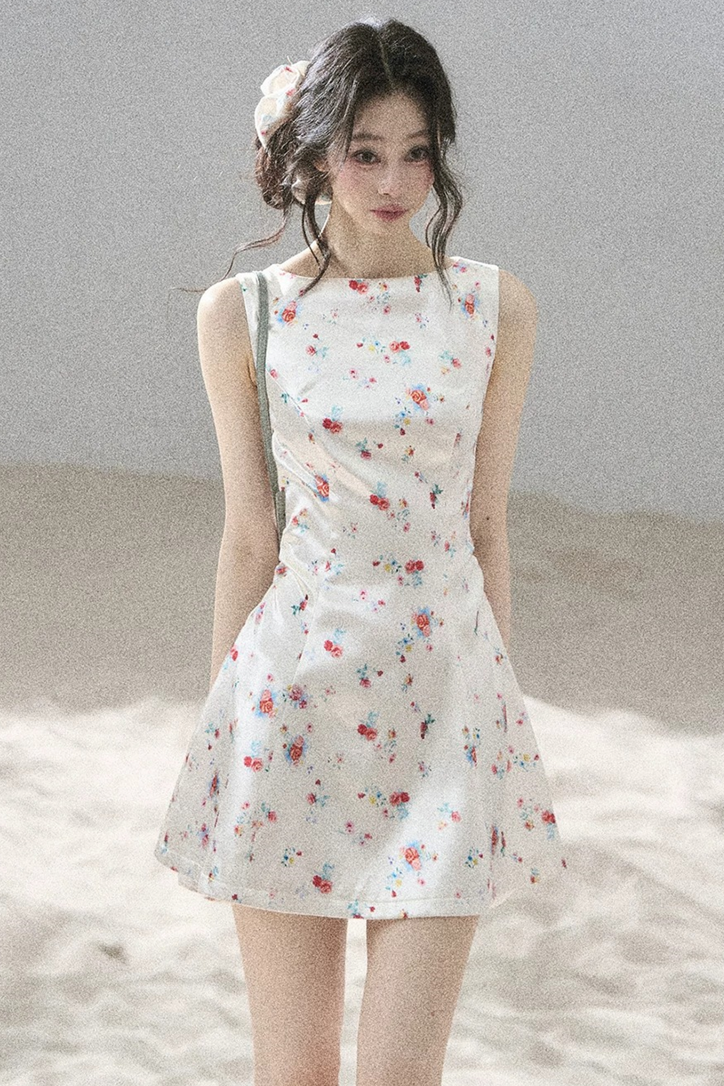French Floral Satin Dress