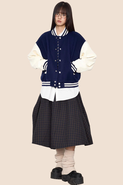 Patchwork Contrast Baseball Jersey Jacket