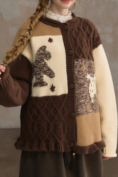 Soft Vintage Crew Neck Cardigan & Scarf Set-Up