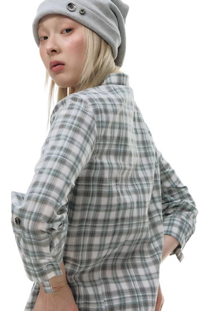 Plaid Cotton Waist-Cinching Blouse