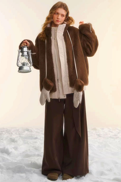 Retro Wide-Leg Tie-Up Pants