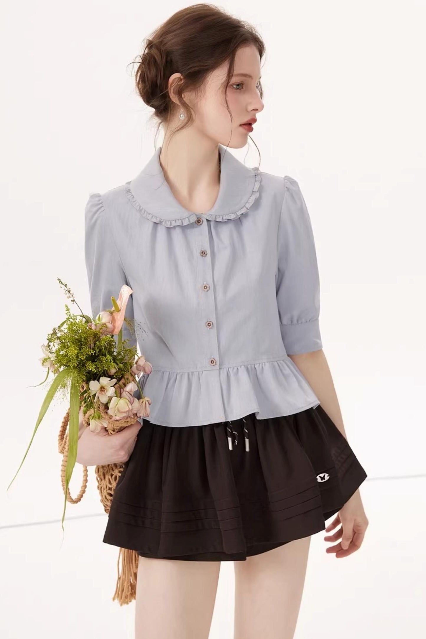 French Blue Ruffle Top