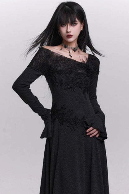 Gray Off-Shoulder Knitted Dress