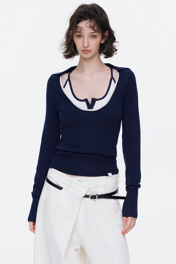 Color-Blocked Wool Knit Top Set-Up