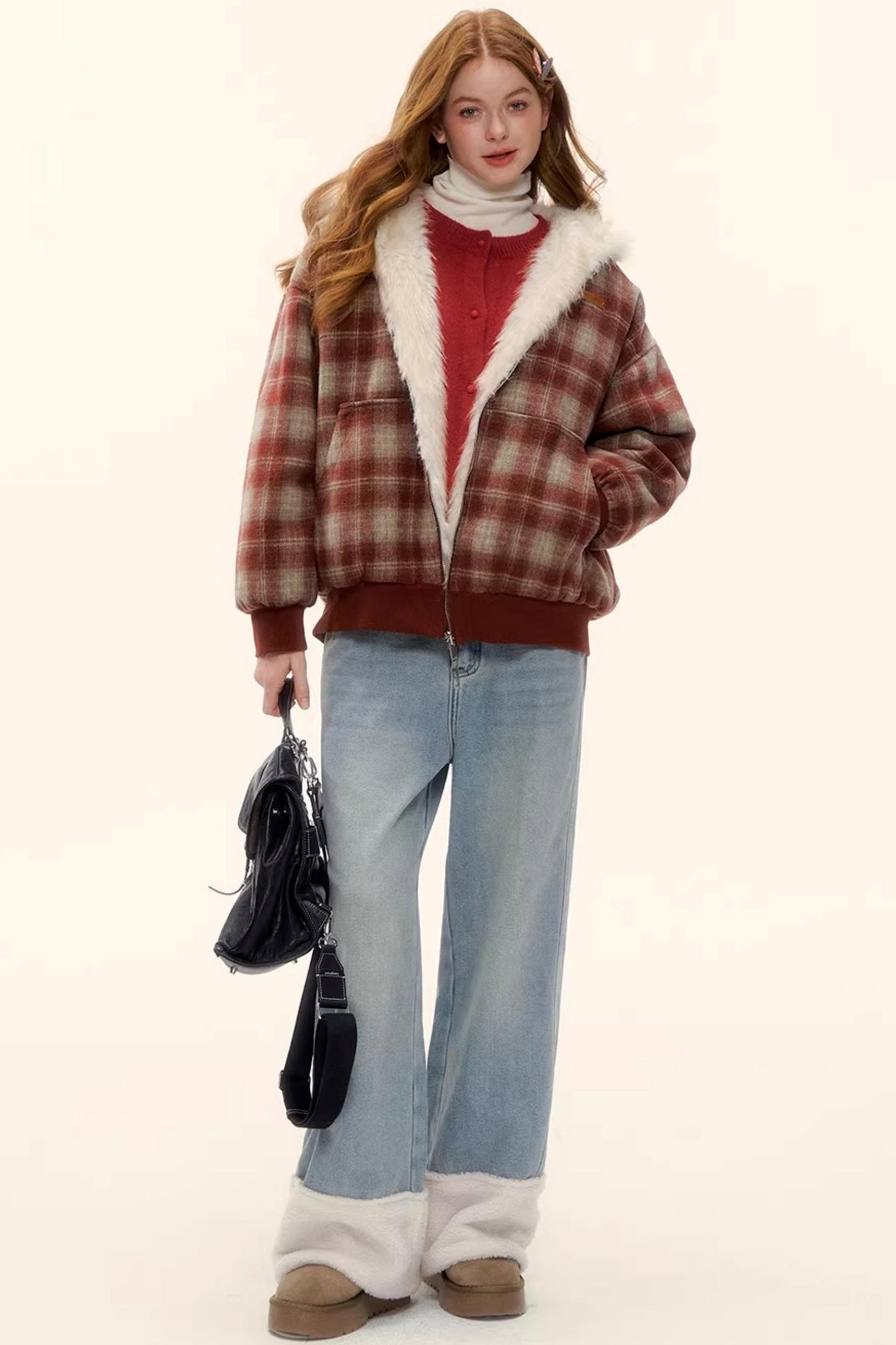 Fleece-Lined Wool Spliced Jeans