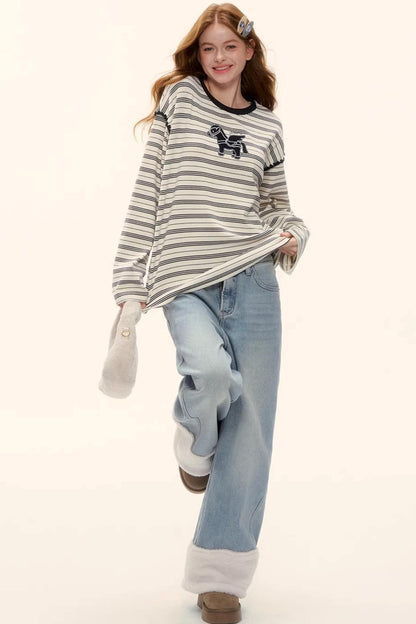 Striped Color-Blocked Crew Sweater