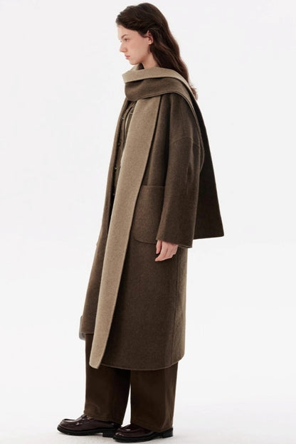 Woolen Scarf Collar Reversible Coat