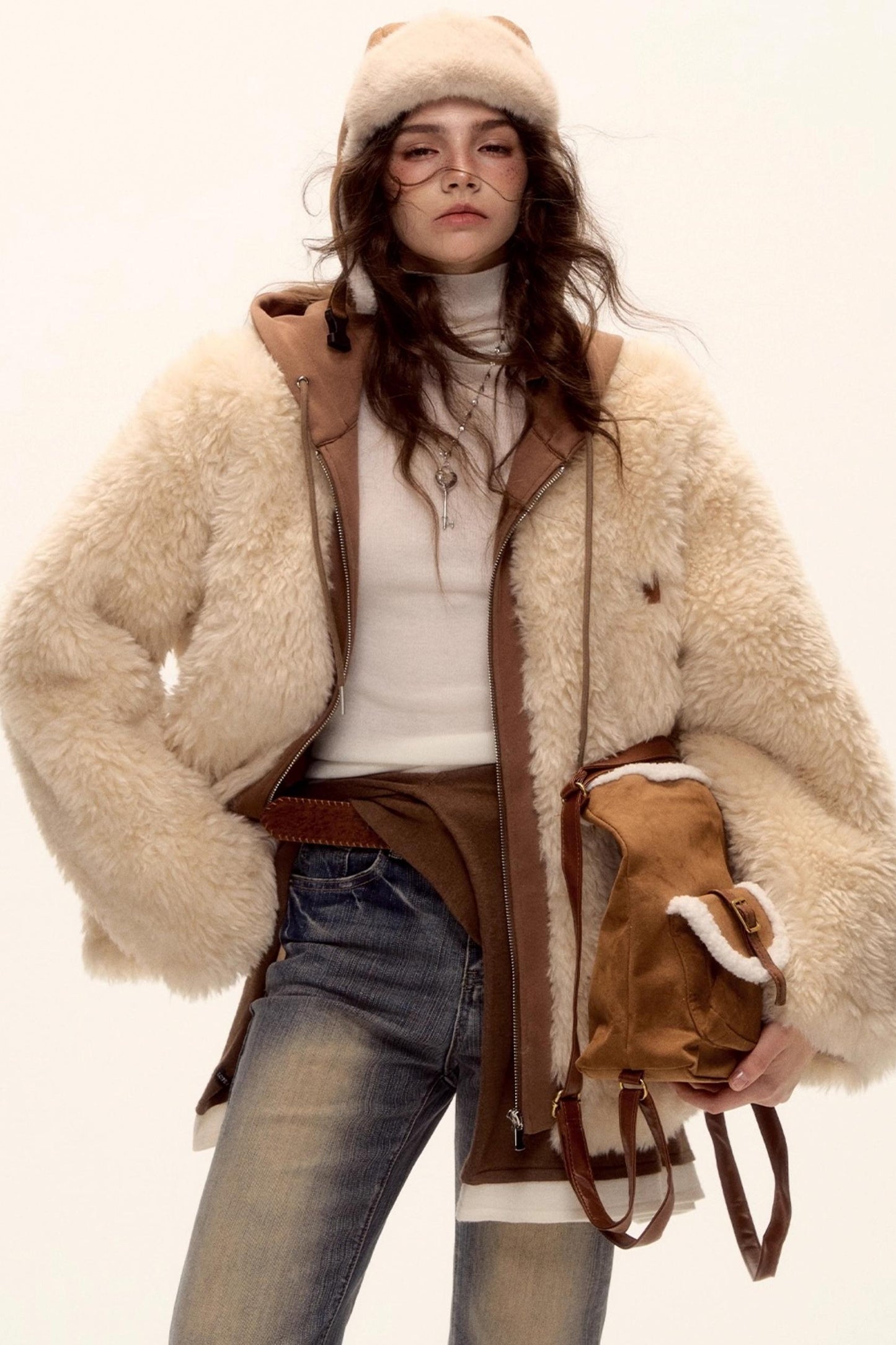 Hooded Fur Patchwork Jacket