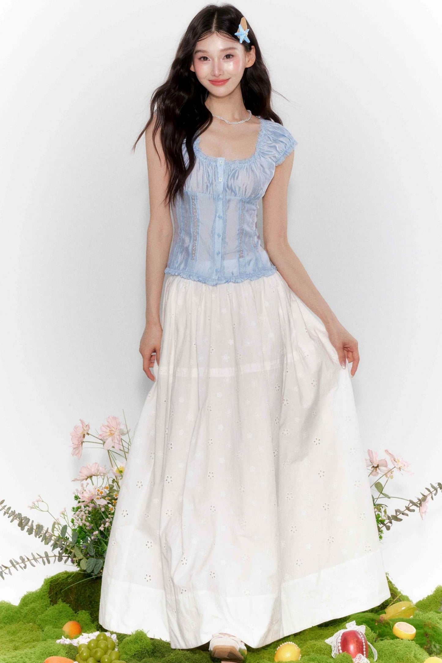Lace One-Shoulder Top With Skirt Set-Up