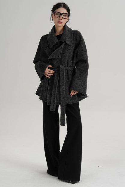 Winter Style Lace-Up Woolen Jacket