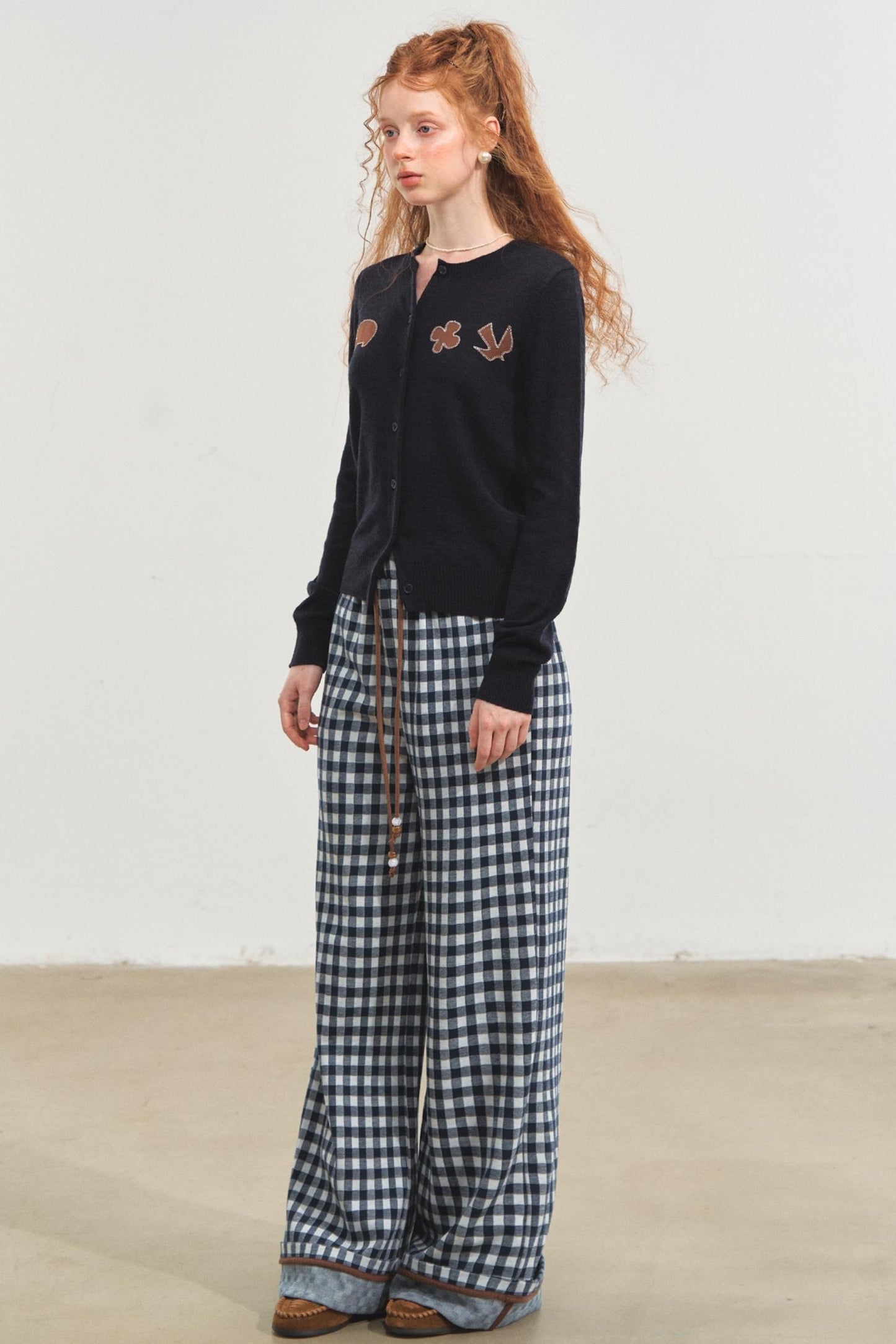 Checkerboard Wide-Leg Trousers