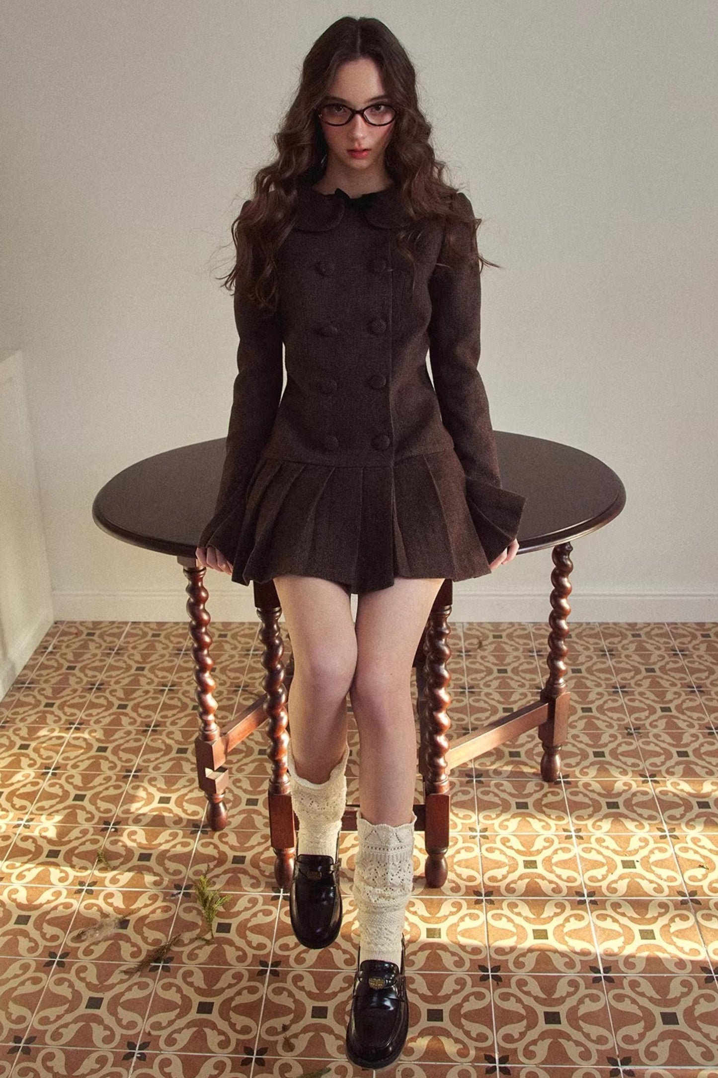 Retro Houndstooth Pleated Dress