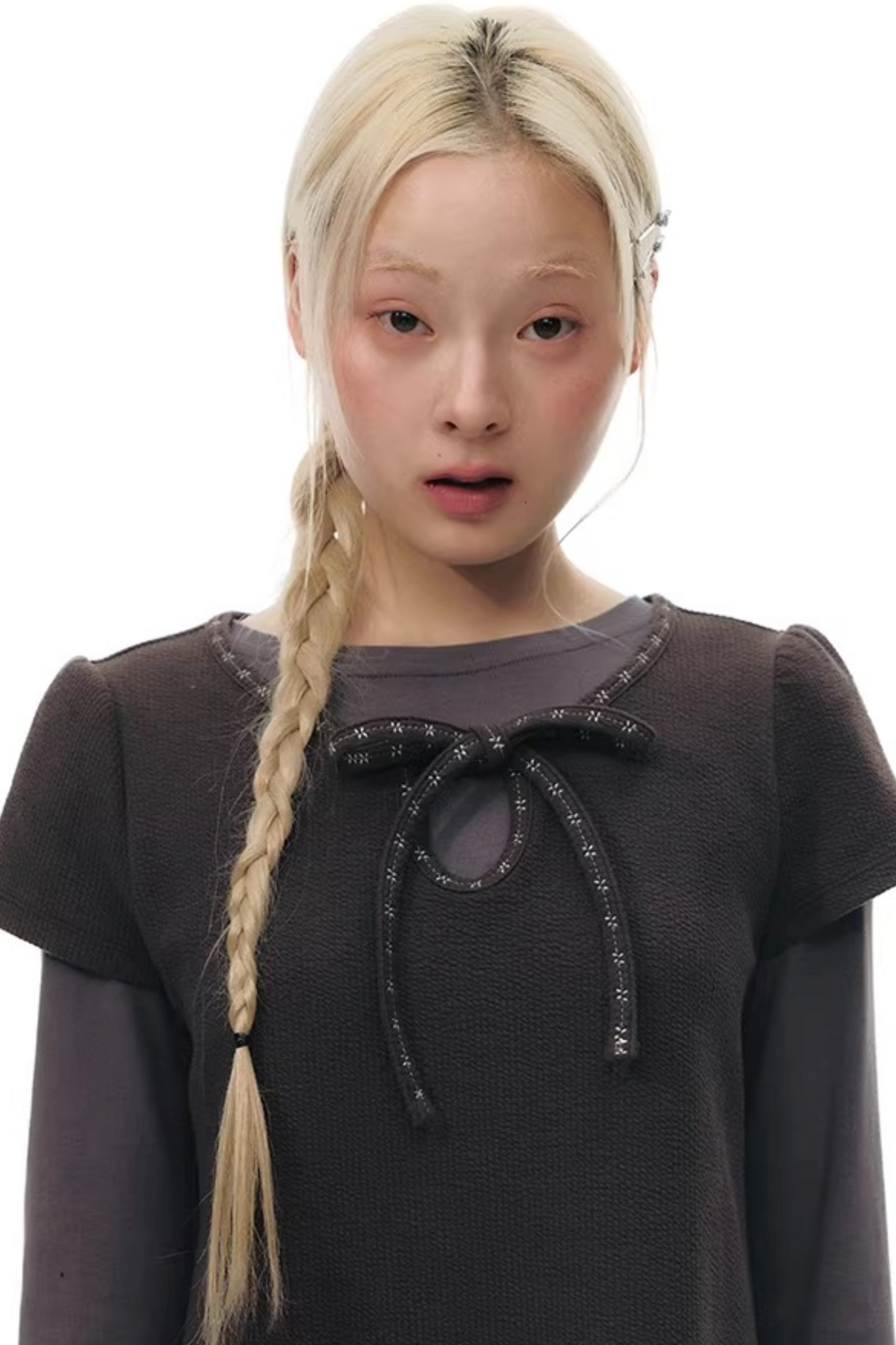 Embroidered Tie Neck Dress