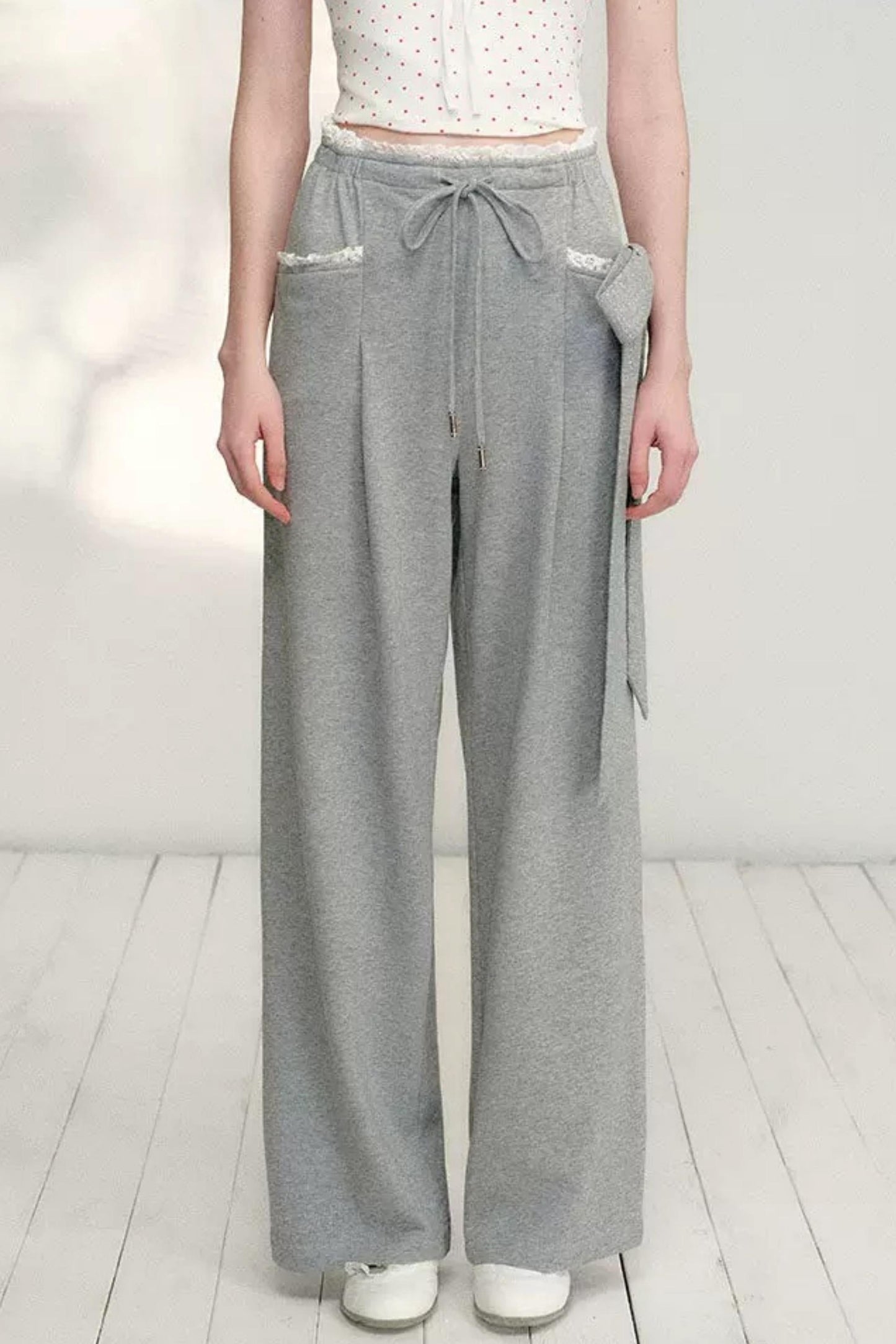 Lace Bow Wide Leg Pants