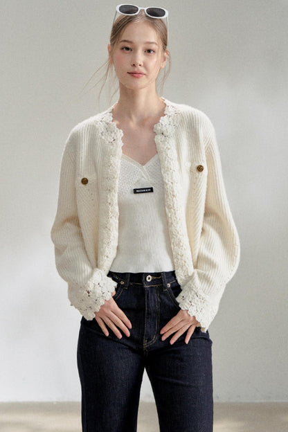 White Fragrance Knitted Cardigan