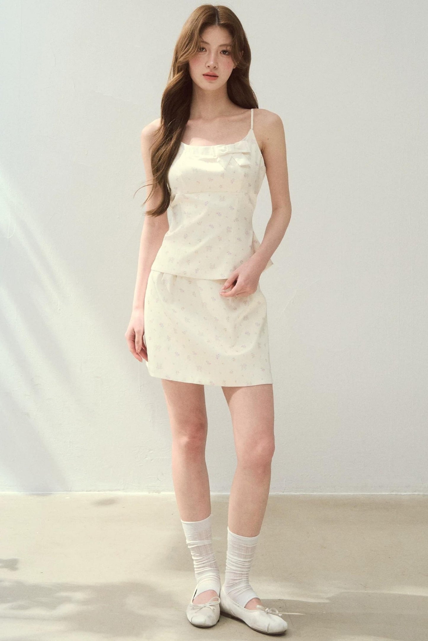 Satin Floral Camisole Skirt Set-Up