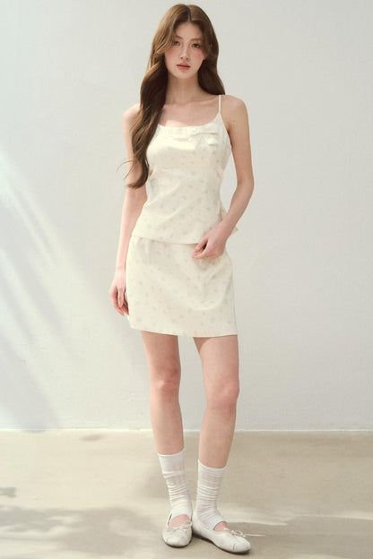 Satin Floral Camisole Skirt Set-Up