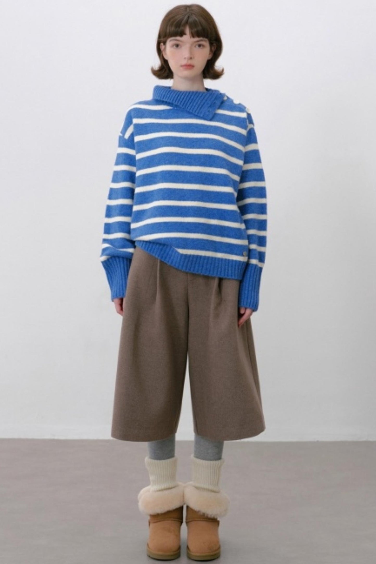 Vintage Slanted Neck Striped Sweater