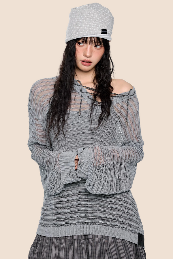 Blusa de cuello a rayas con abertura