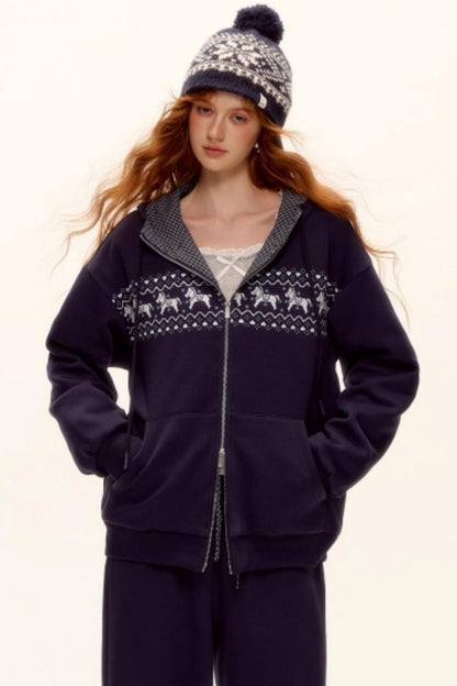 Fair Isle Quilted Jacket Pants Set-Up