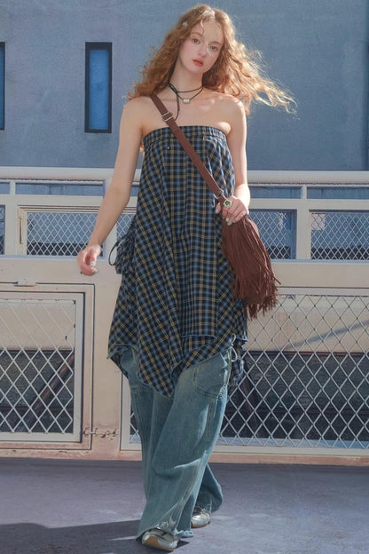 Blue Plaid High Waist Slimming Skirt