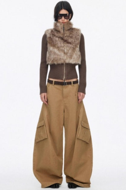 Distressed Washed Wide-Leg Scimitar Pants