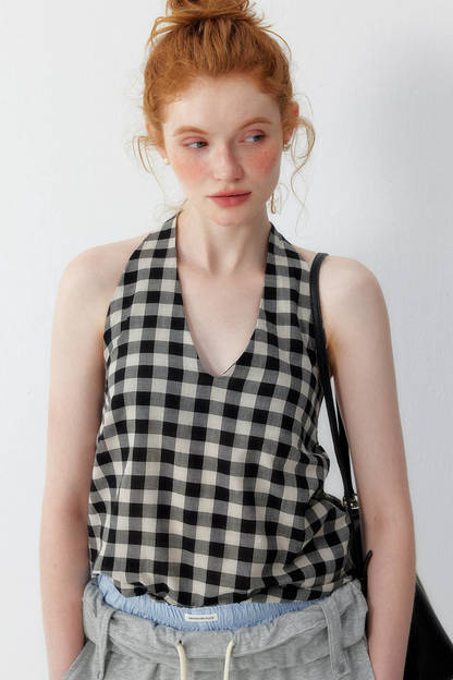 Cotton Plaid Halter Top