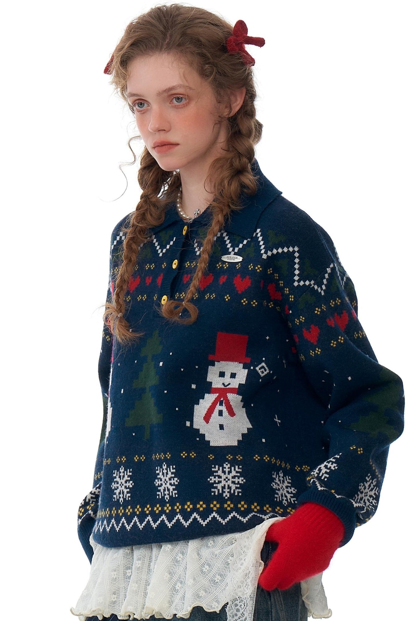 Retro Snowman Dark Blue Sweater