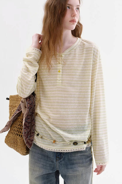 Lyocell Blend Striped Lace Top