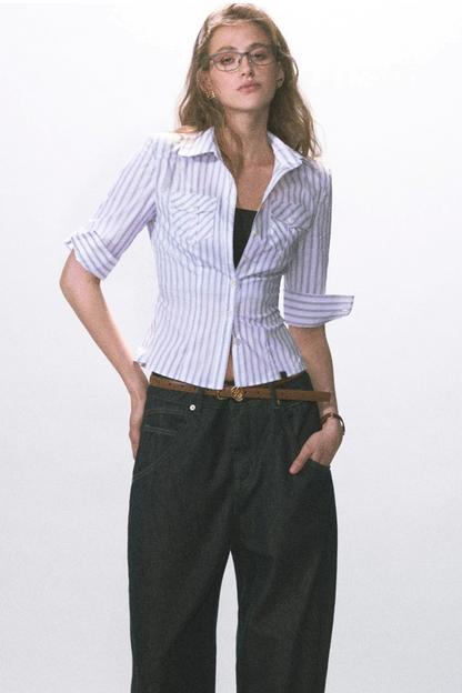 Mid-Sleeve Waist-Cinching Blouse
