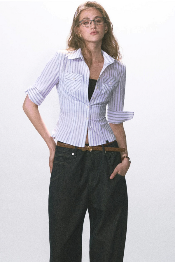 Mid-Sleeve Waist-Cinching Blouse