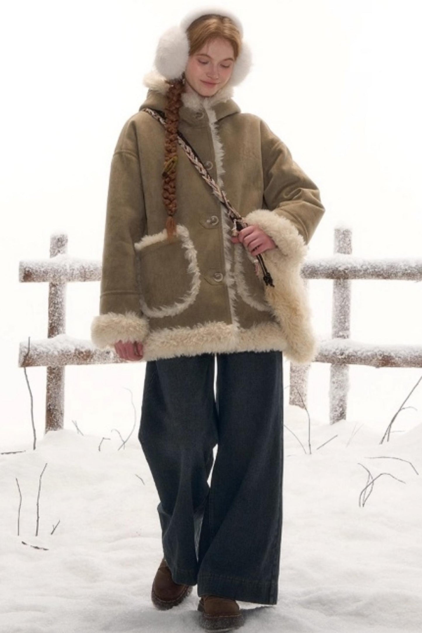 Reversible Hooded Suede Coat