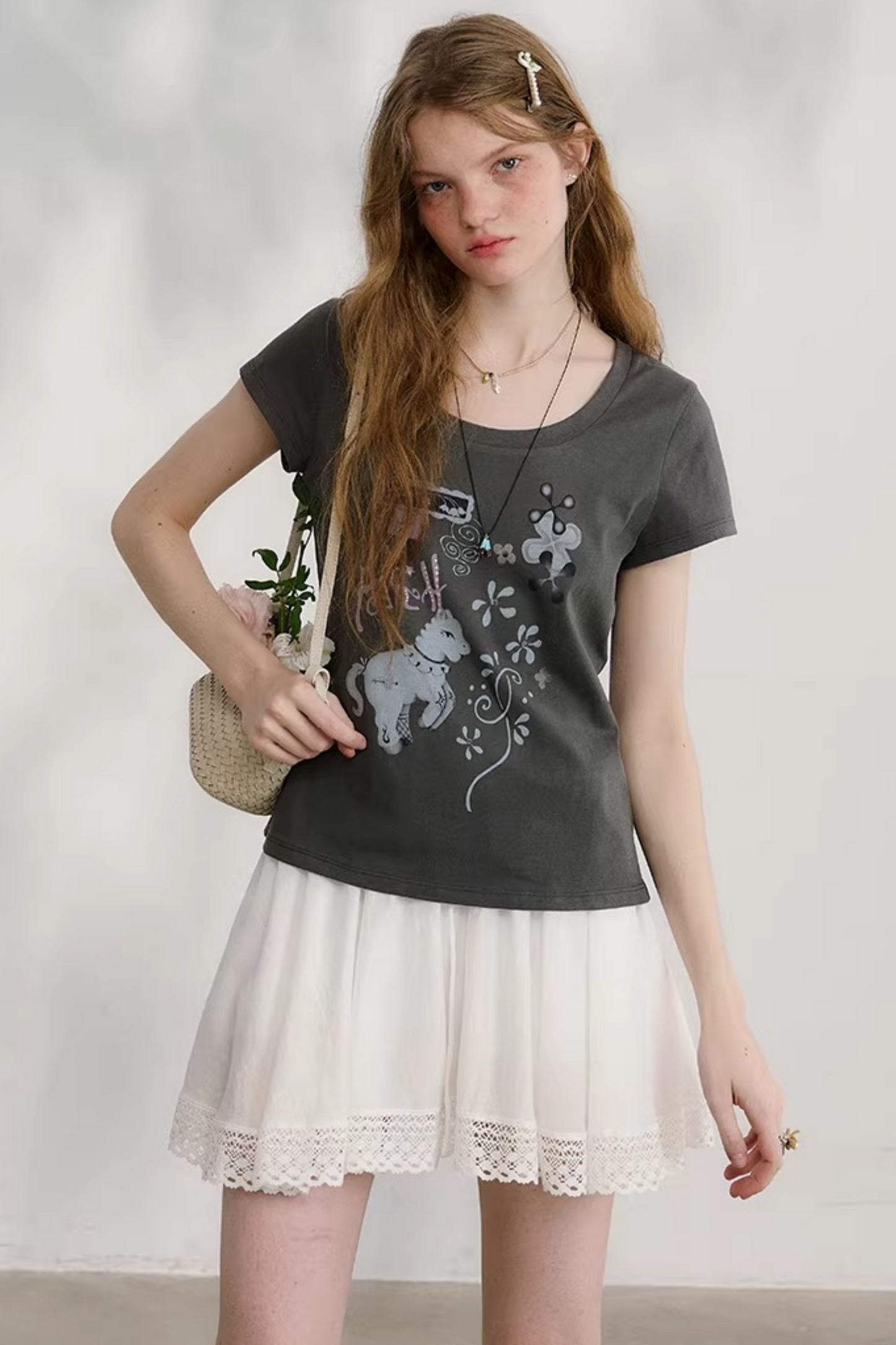 Plaid Lace Pleated Skirt