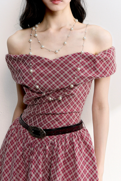Retro-rotes kariertes A-Linien-Kleid