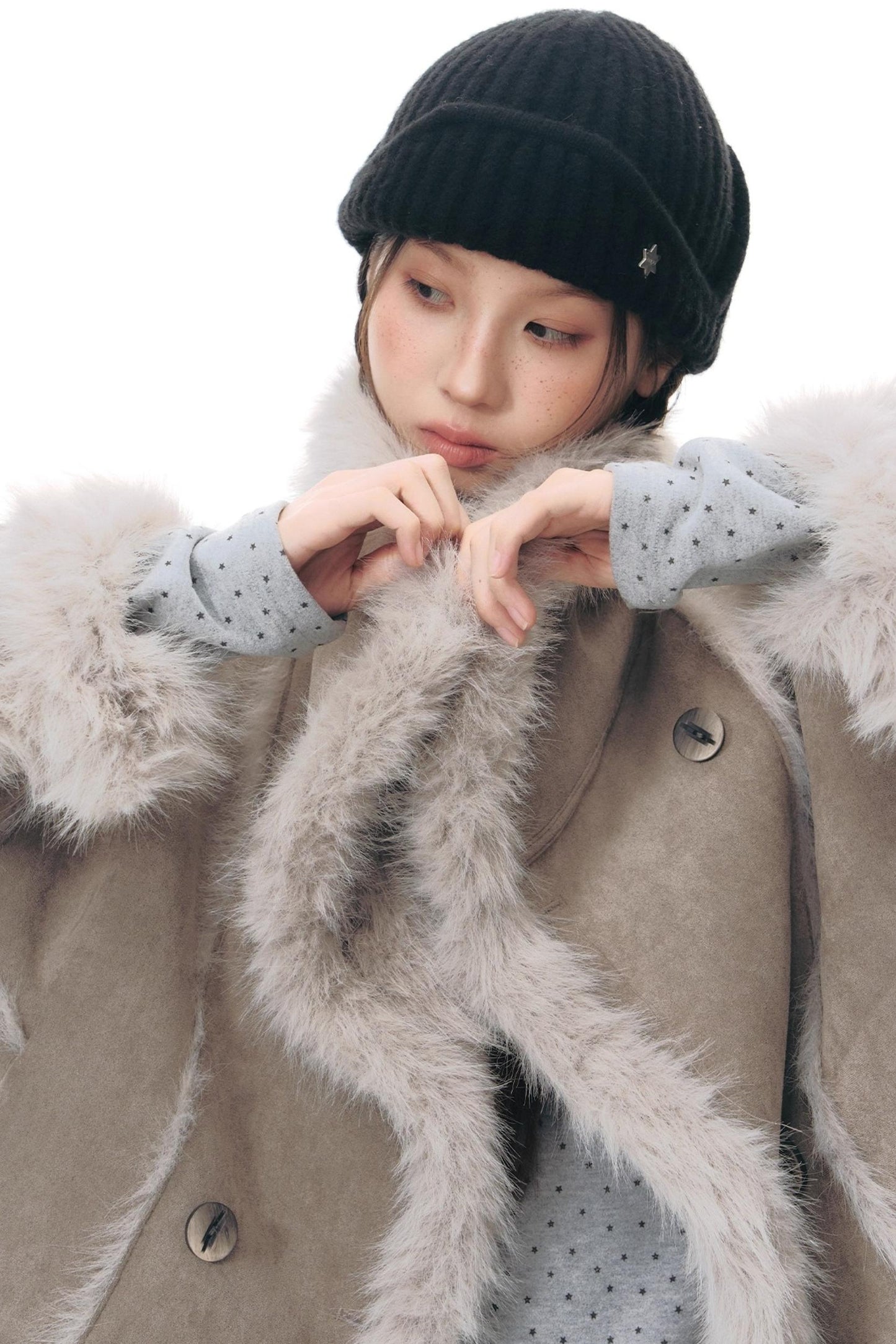 Lapel Shearling Suede Coat