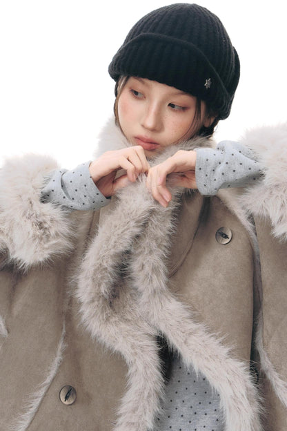Lapel Shearling Suede Coat