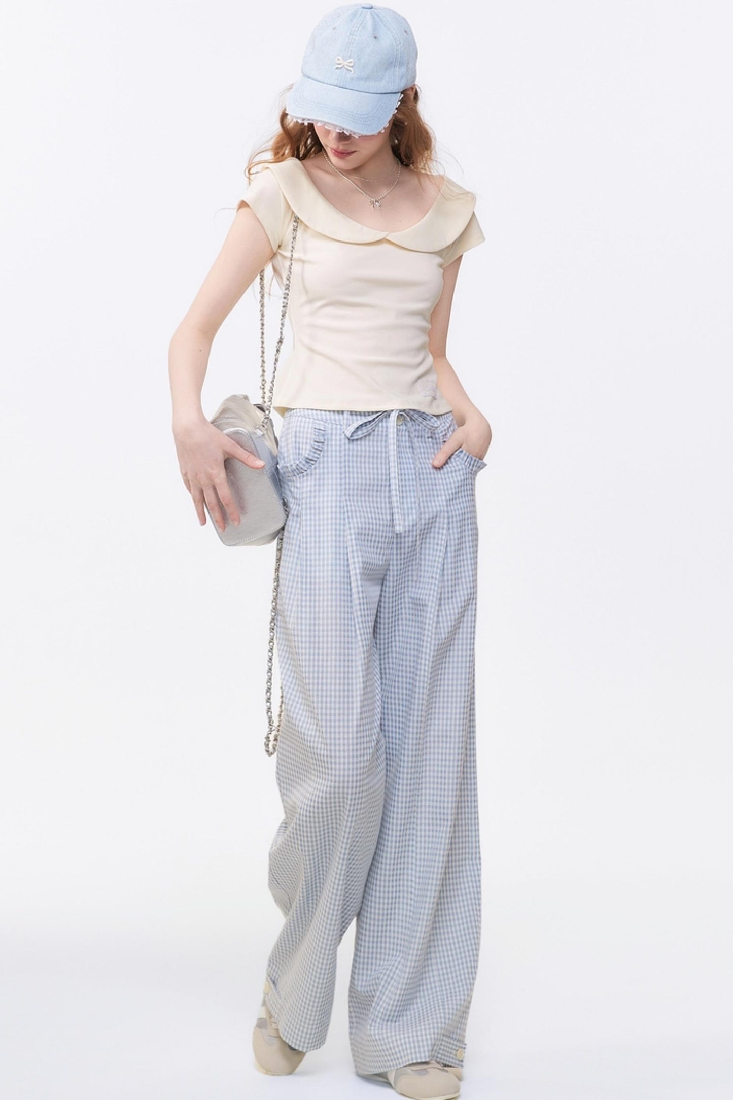 Summer Checkered Wide-Leg Pants