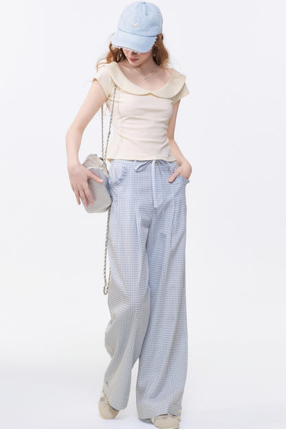 Summer Checkered Wide-Leg Pants