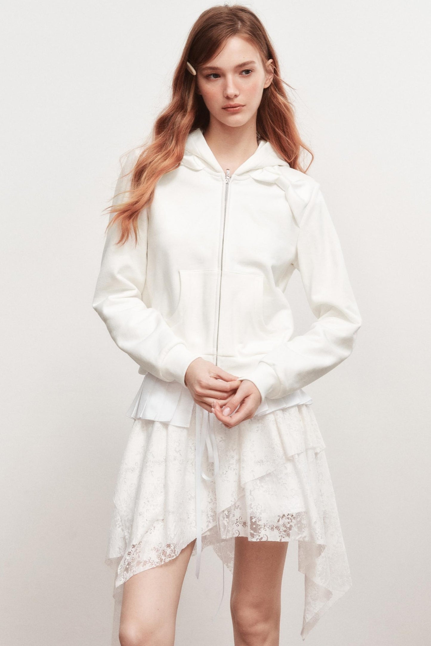 Hooded Zipper White Jacket