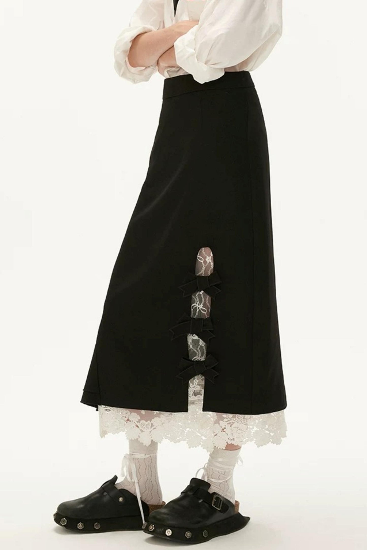 Bow Lace Layered-Look Skirt